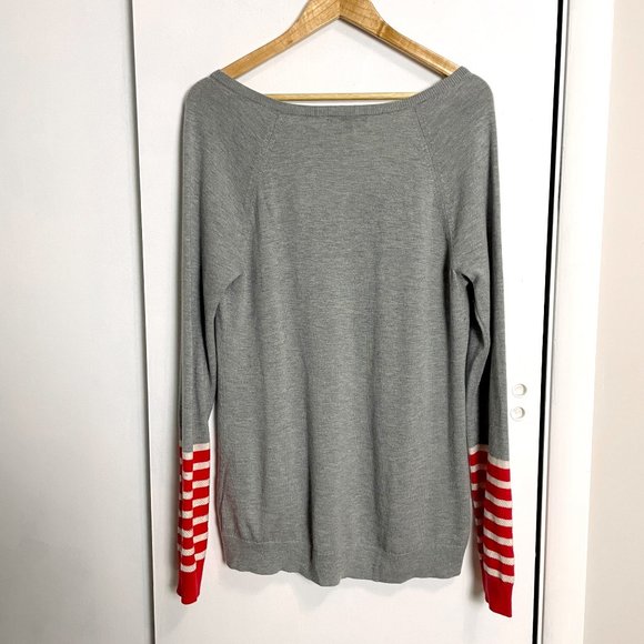 Gap striped heathered gray pullover sweater with sequins - size L - Picture 2 of 7